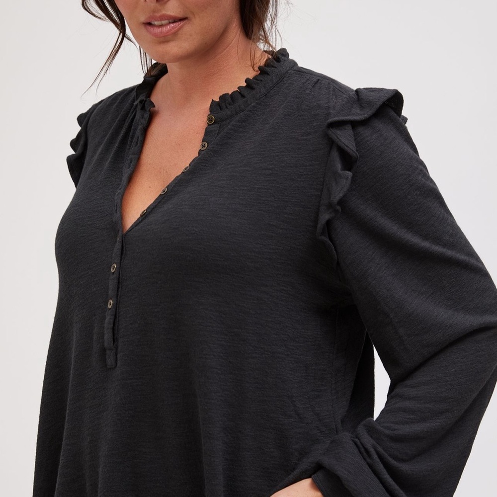 Pilcro Black Ruffled Button-Down Shirt - Picture 6 of 16